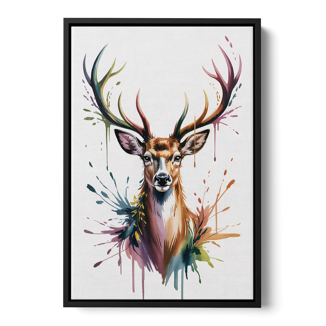 Deer Head in Profile - Black Frame Canvas