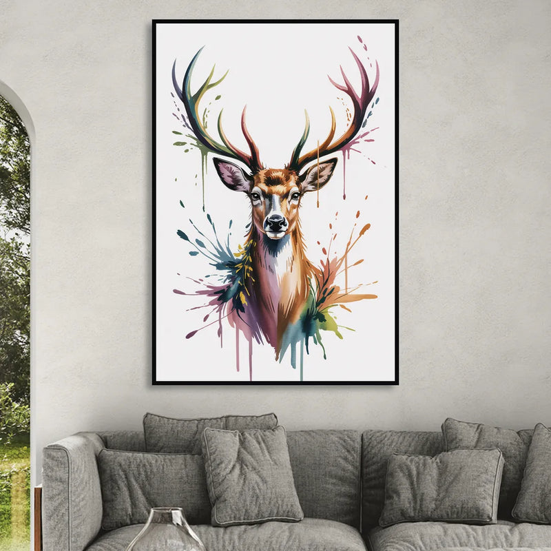 Deer Head in Profile Sitting Room - Black Canvas Wall Art