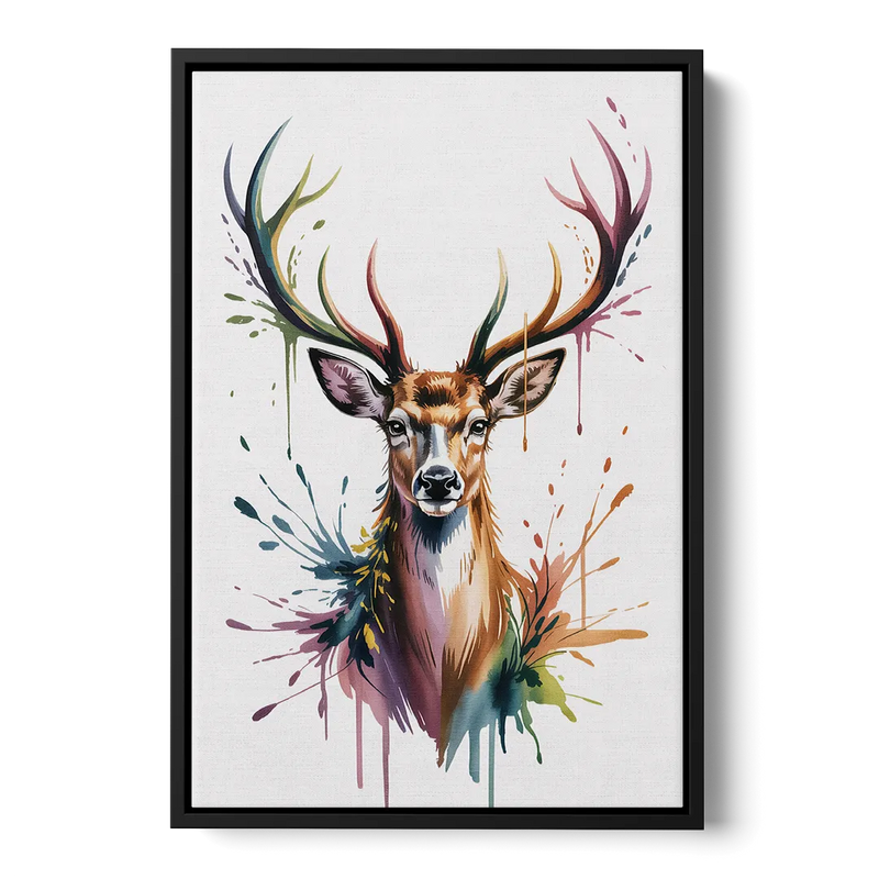 Deer Head in Profile Front - Black Canvas Wall Art