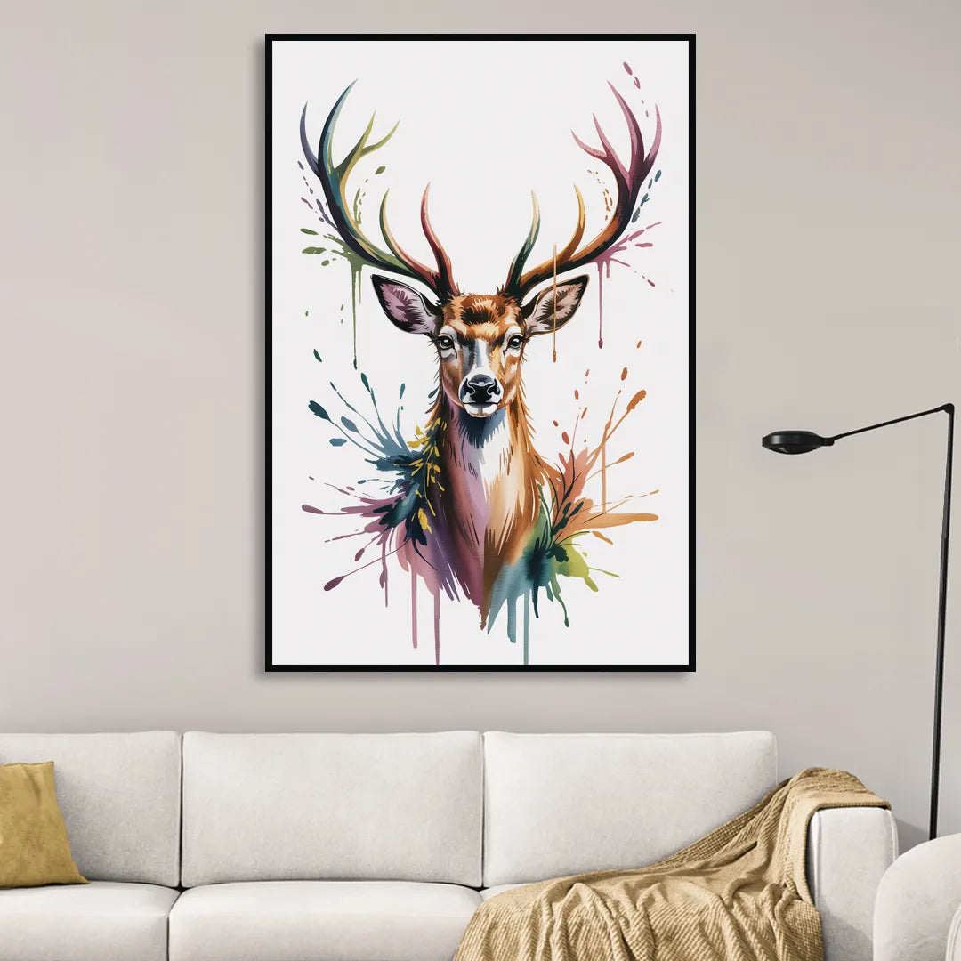 Deer Head in Profile Living Room - Black Canvas Wall Art
