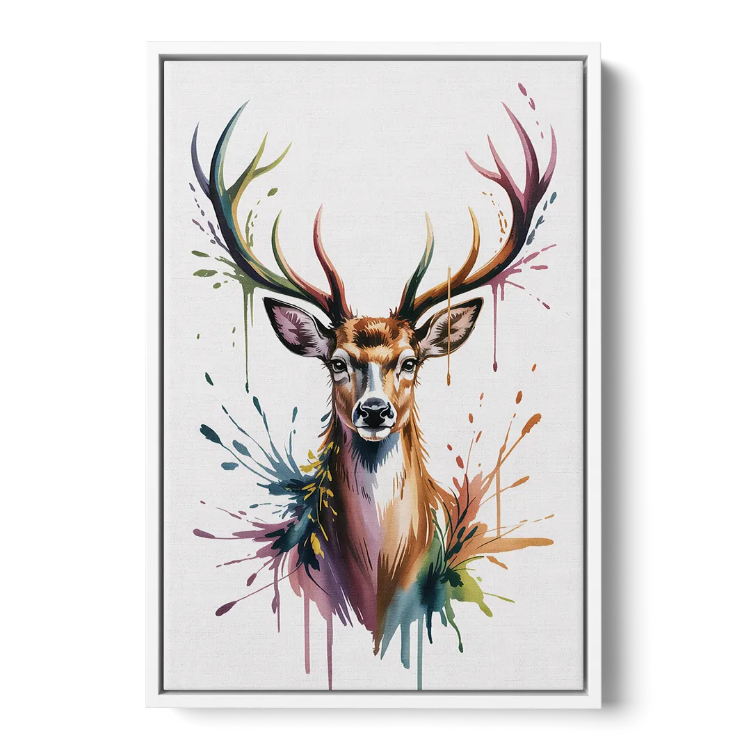 Deer Head in Profile - White Frame Canvas