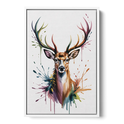 Deer Head in Profile - White Frame Canvas