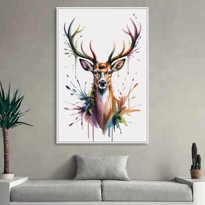 Deer Head in Profile Living Room - White Canvas Wall Art