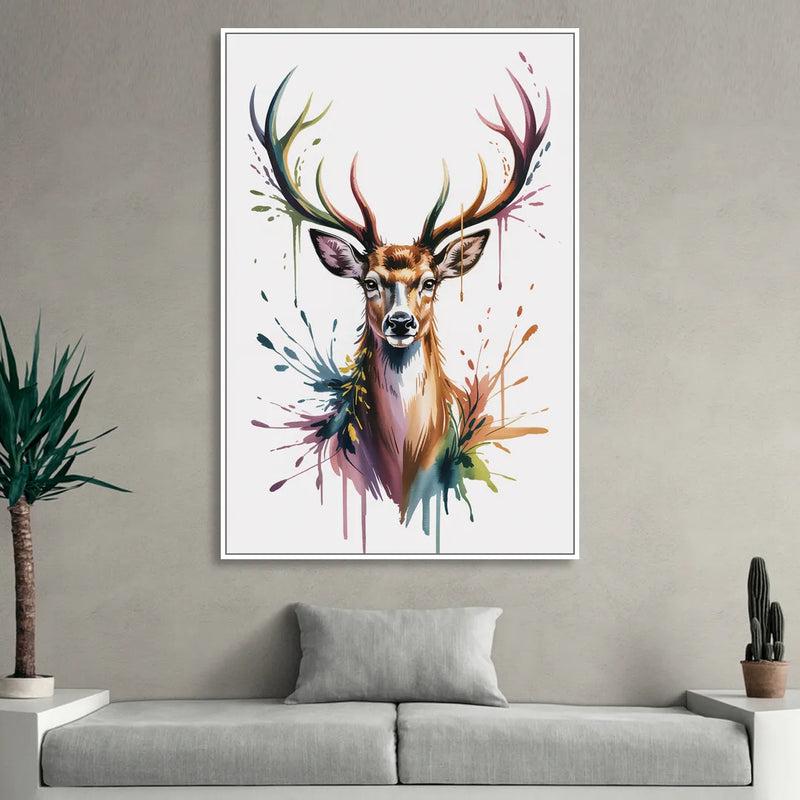 Deer Head in Profile Living Room - White Canvas Wall Art