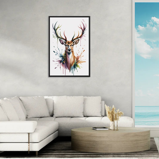 Deer Head in Profile - Living Room Black Frame Canvas