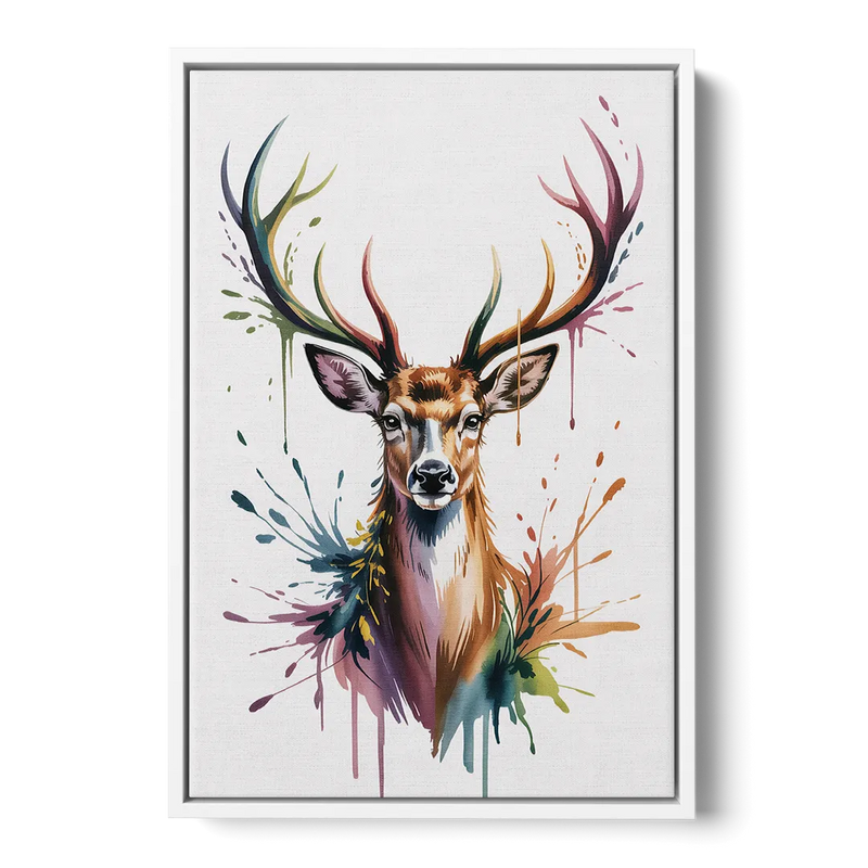 Deer Head in Profile Front - White Canvas Wall Art