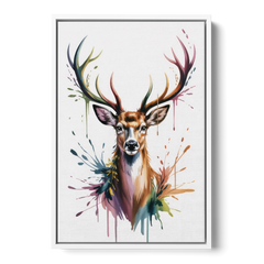 Deer Head in Profile - White Framed Canvas Wall Art - Front