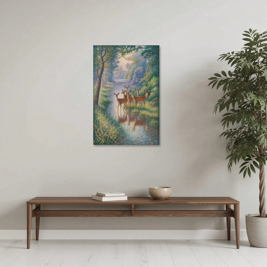 Deer Herd at River's Edge - Canvas Wall Art - Coffee Table - 24x36