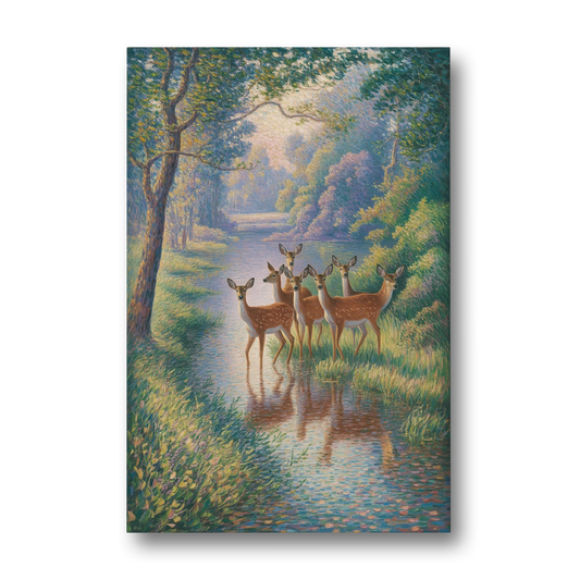 Deer Herd at River's Edge - Canvas Wall Art - Front