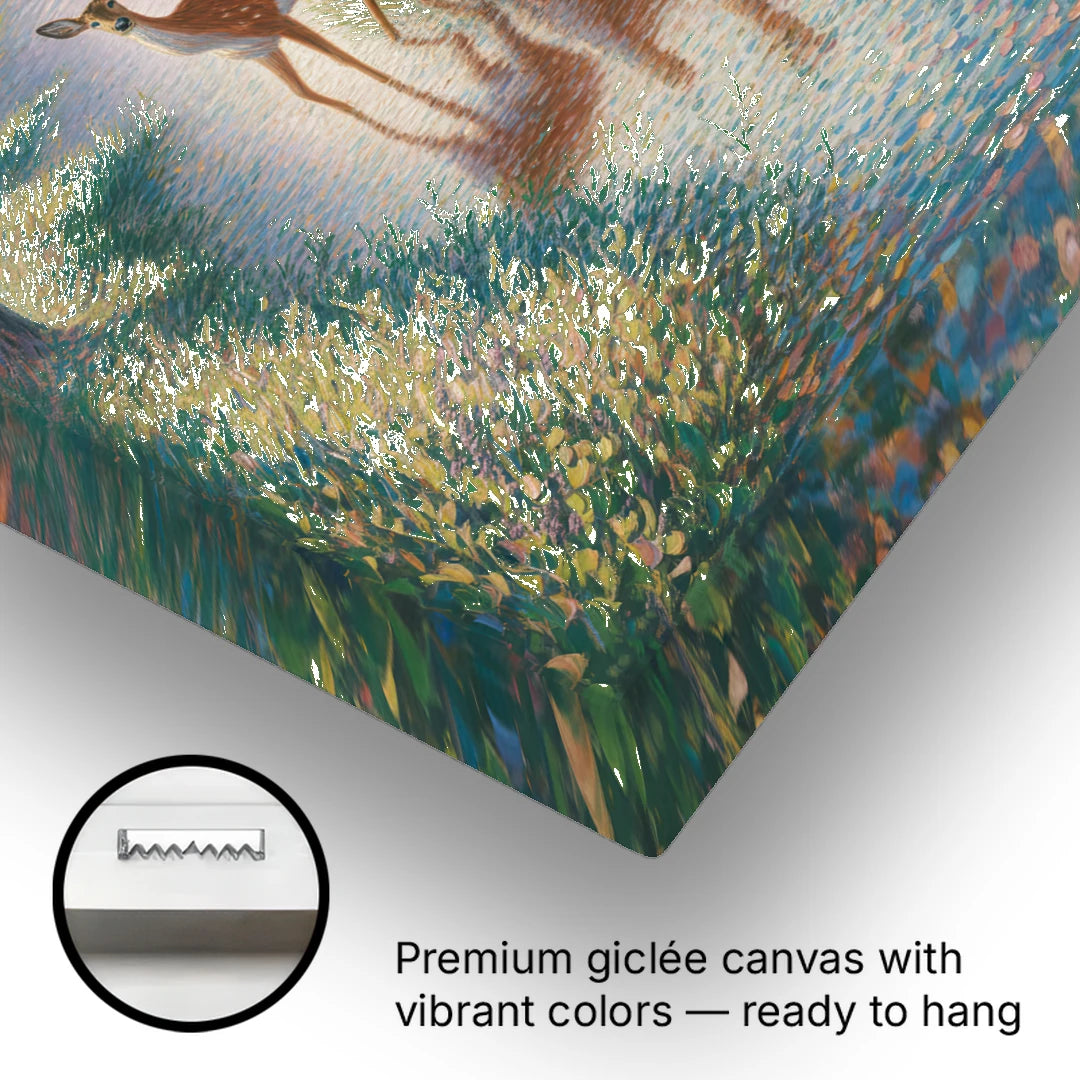 Deer Herd at River's Edge - Canvas Wall Art - Gallery Wrap Corner
