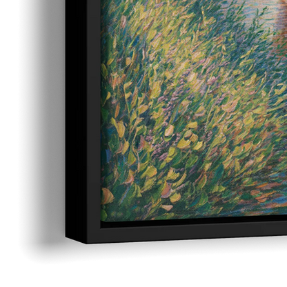 Deer Herd at River's Edge - Close-Up Black Frame Canvas