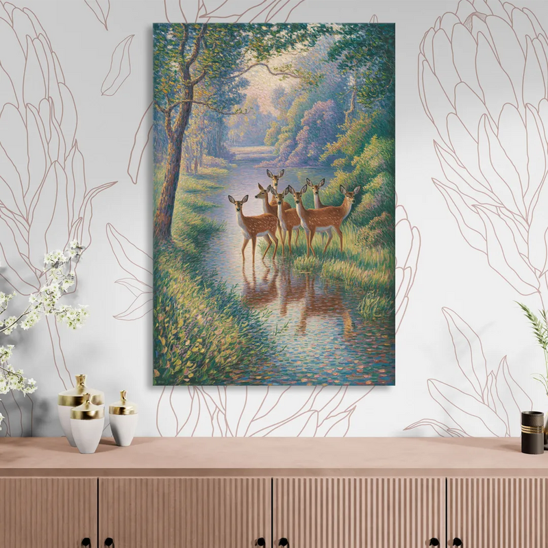 Deer Herd at River's Edge Sitting Room - Canvas Wall Art