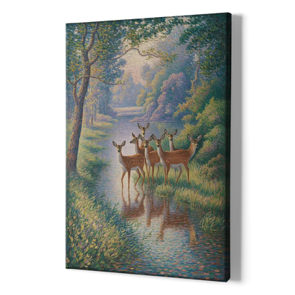 Deer Herd at River's Edge - Canvas Print Art Sides