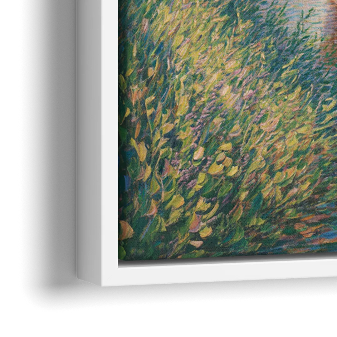 Deer Herd at River's Edge - Close-Up White Frame Canvas