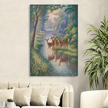 Deer Herd at River's Edge Living Room - Canvas Wall Art