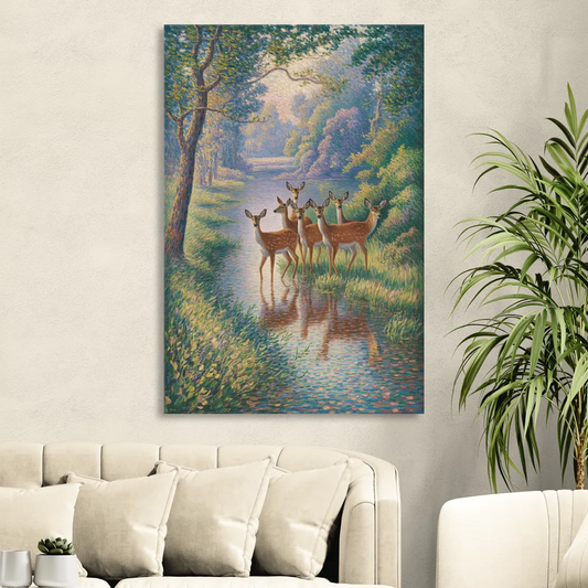 Deer Herd at River's Edge Living Room - Canvas Wall Art