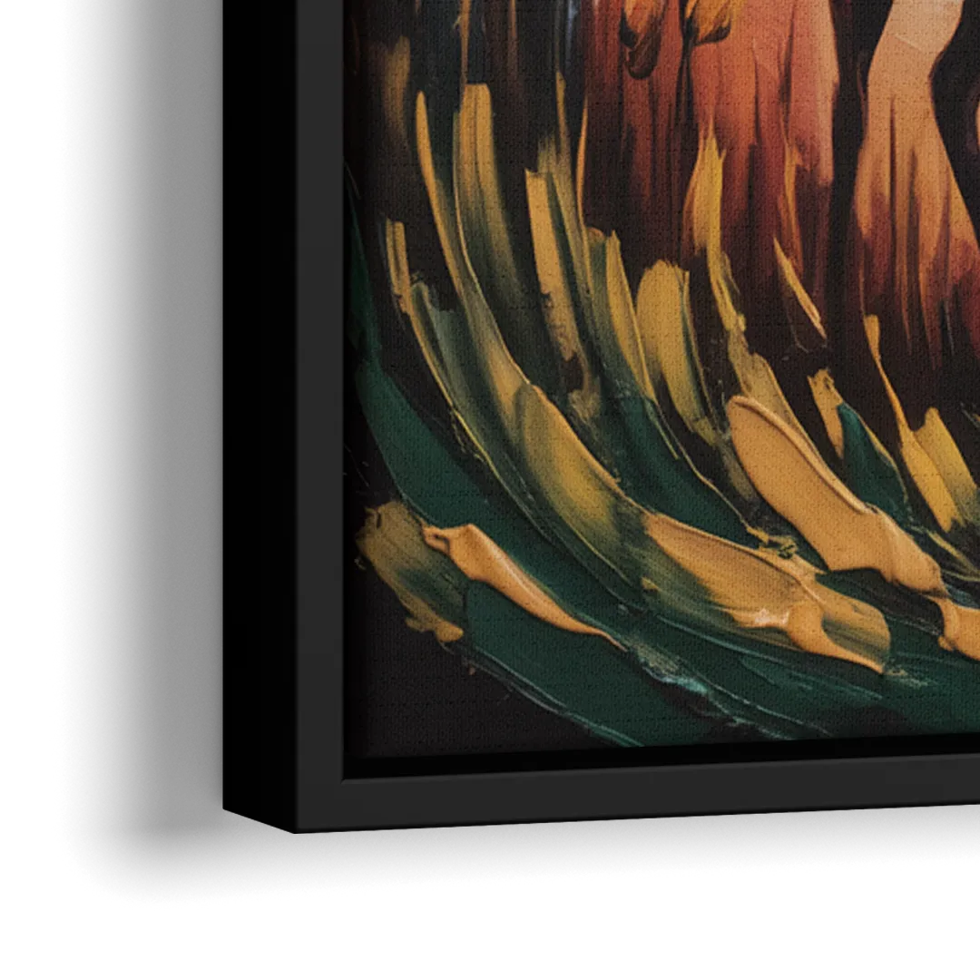 Deer Hunt in Autumn - Close-Up Black Frame Canvas