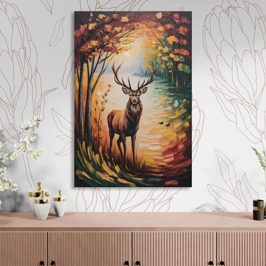 Deer Hunt in Autumn Living Room - Canvas Wall Art