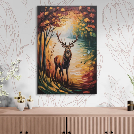 Deer Hunt in Autumn Living Room - Canvas Wall Art