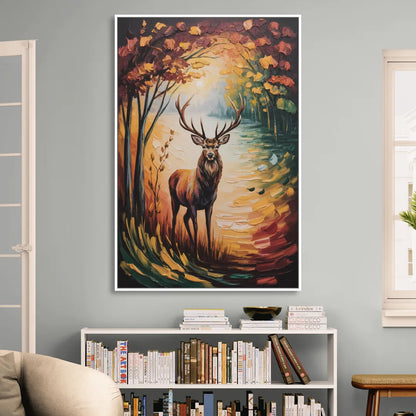 Deer Hunt in Autumn Sitting Room - White Canvas Wall Art
