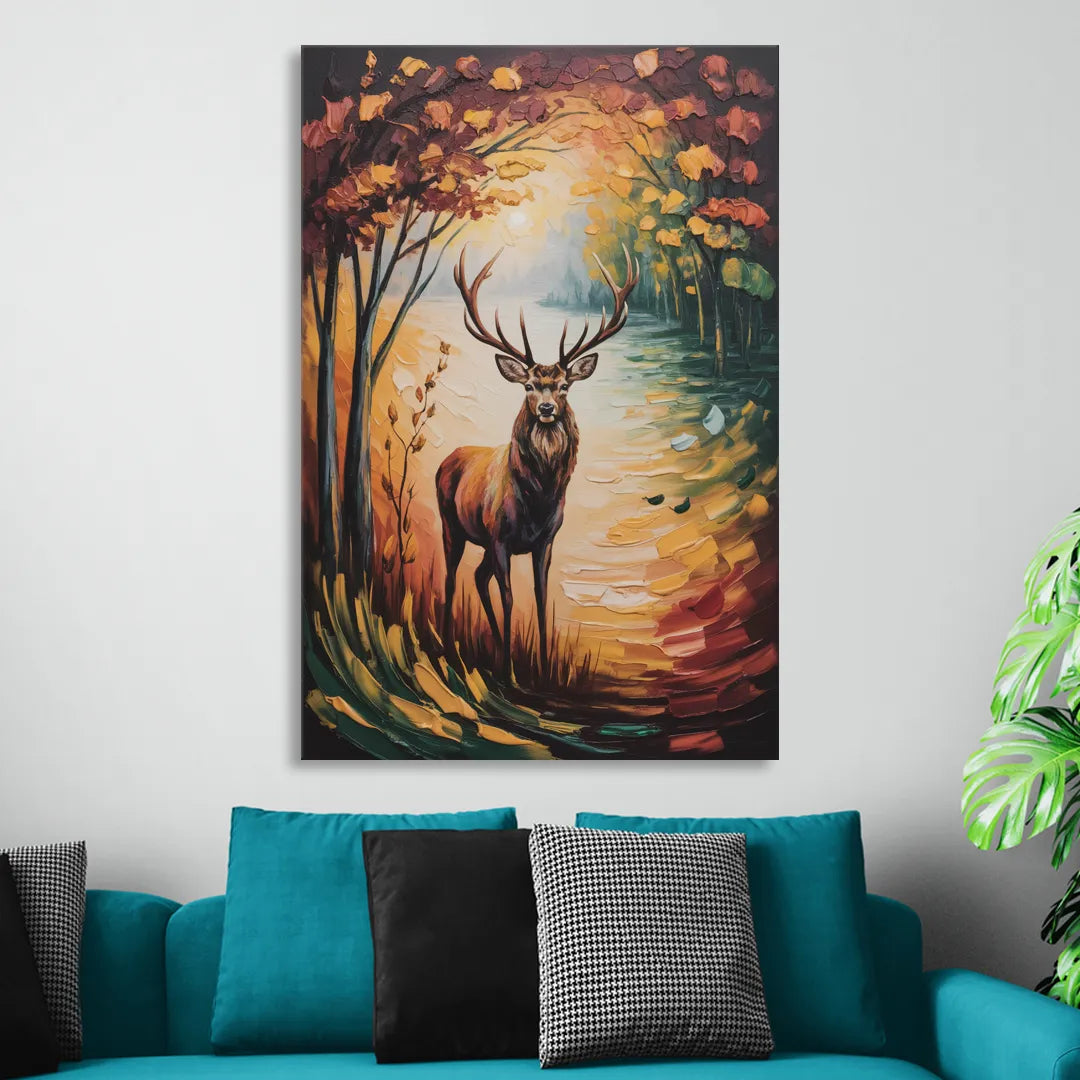 Deer Hunt in Autumn Sitting Room - Canvas Wall Art