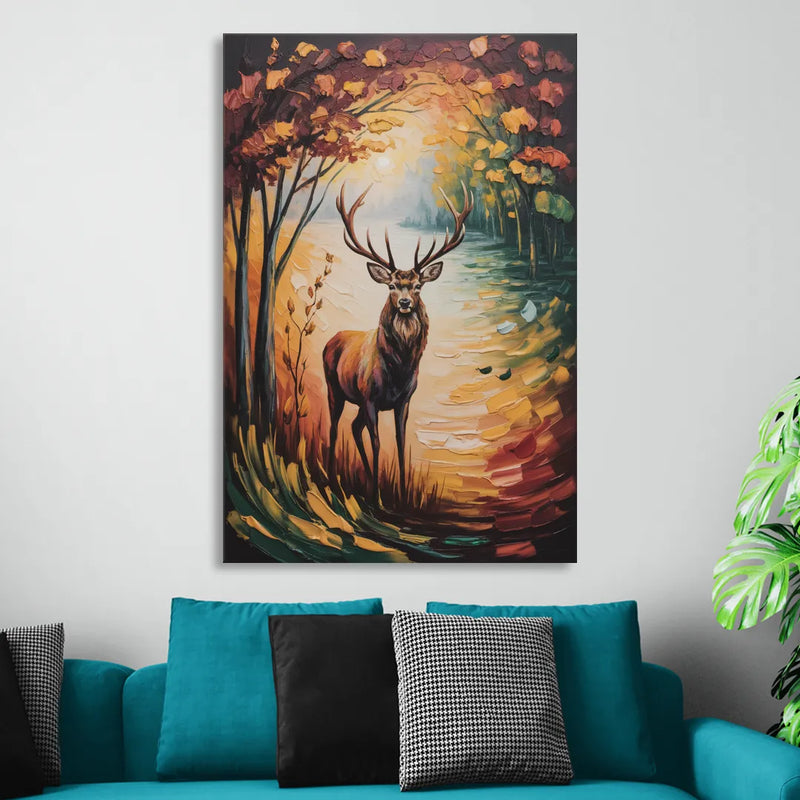 Deer Hunt in Autumn Sitting Room - Canvas Wall Art