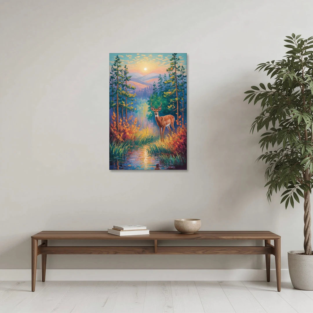 Deer in the Serene Forest - Canvas Wall Art - Coffee Table - 24x36