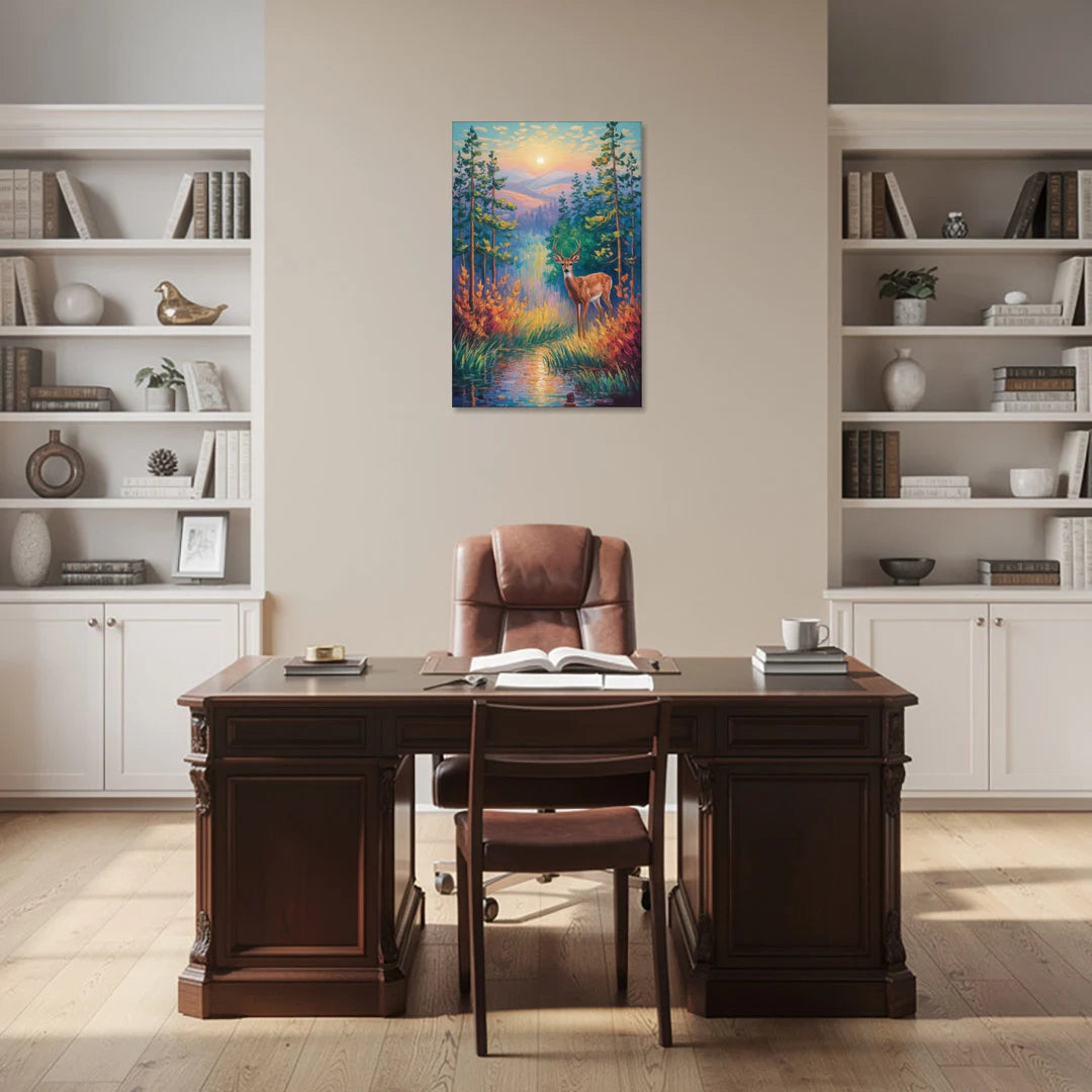 Deer in the Serene Forest - Canvas Wall Art - Office - 24x36