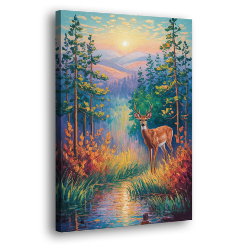 Deer in the Serene Forest - Canvas Wall Art - Side
