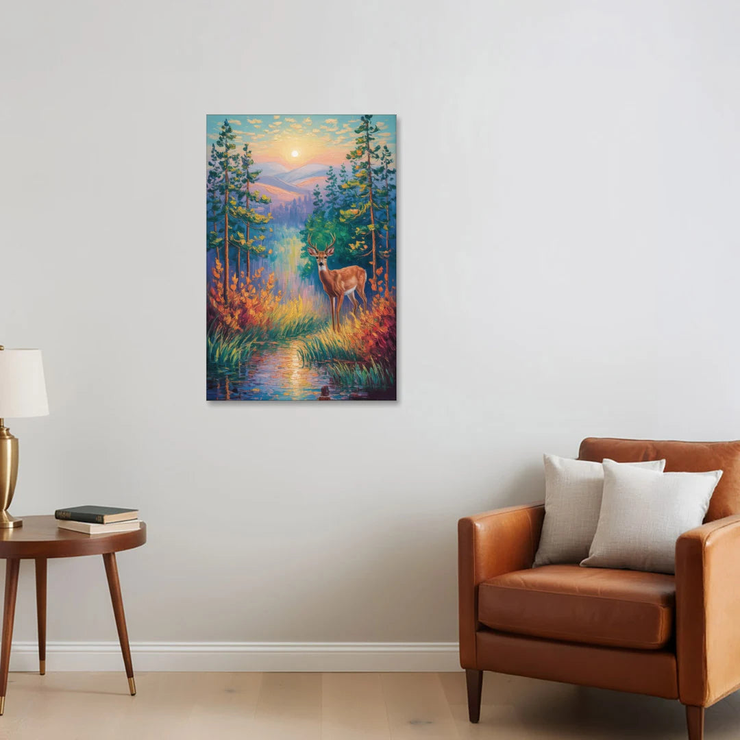 Deer in the Serene Forest - Canvas Wall Art - Sofa - 24x36