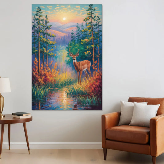 Deer in the Serene Forest - Canvas Wall Art - Sofa - 40x60