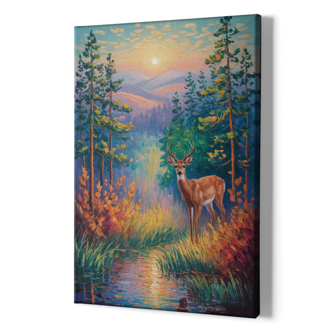 Deer in the Serene Forest - Canvas Print Art Sides