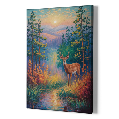 Deer in the Serene Forest - Canvas Print Art Sides