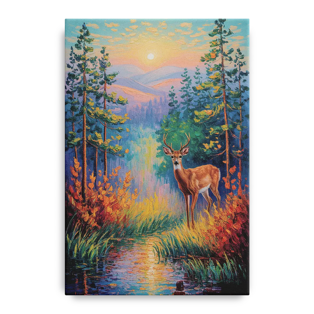 Deer in the Serene Forest Front - Canvas Wall Art