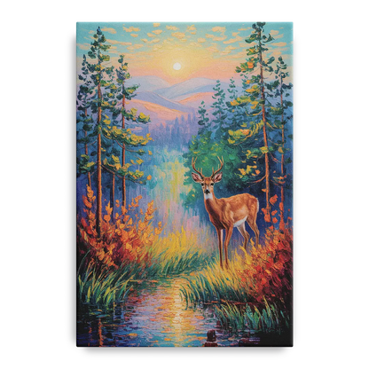 Deer in the Serene Forest Front - Canvas Wall Art