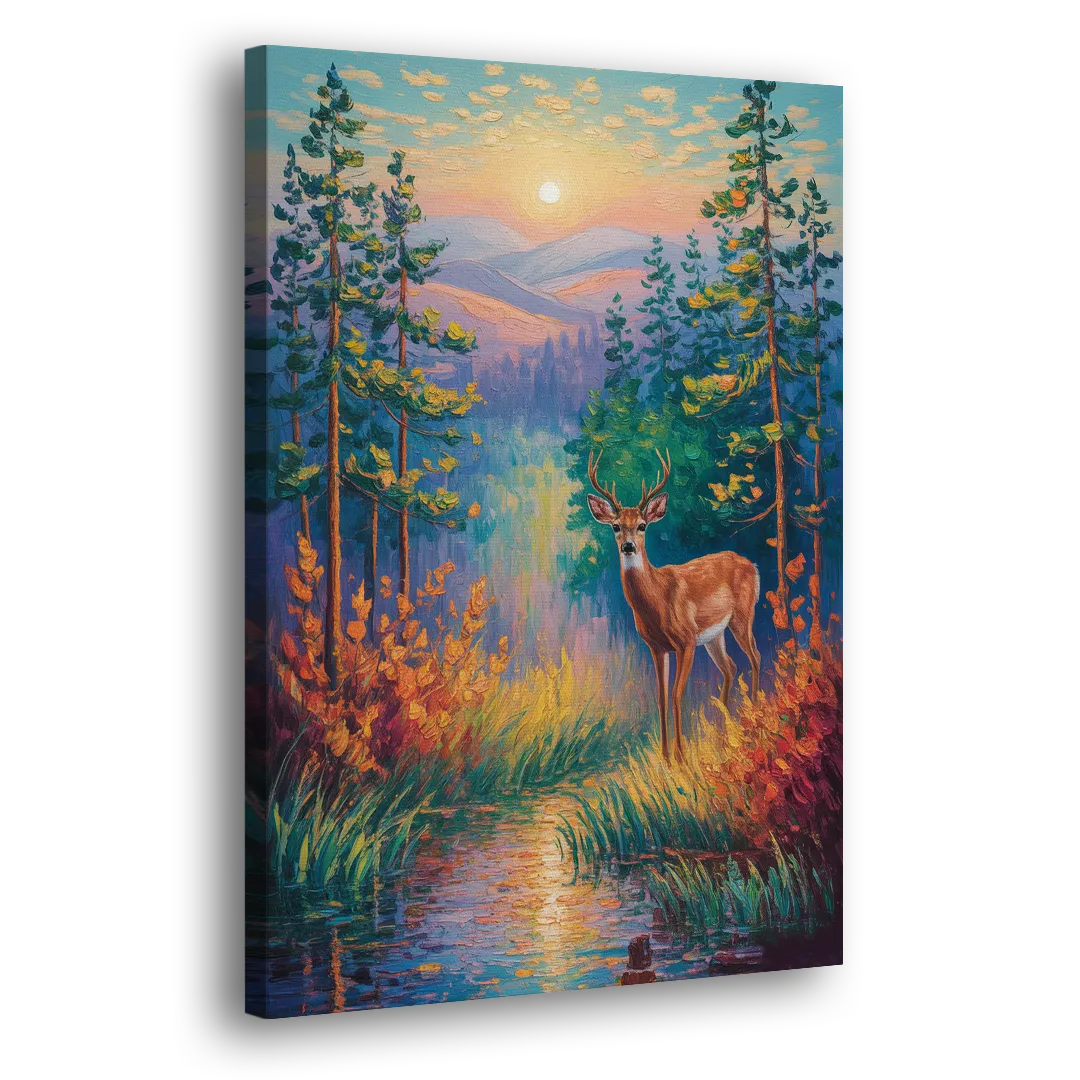 Deer in the Serene Forest Side - Canvas Wall Art