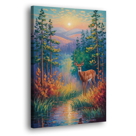 Deer in the Serene Forest Side - Canvas Wall Art