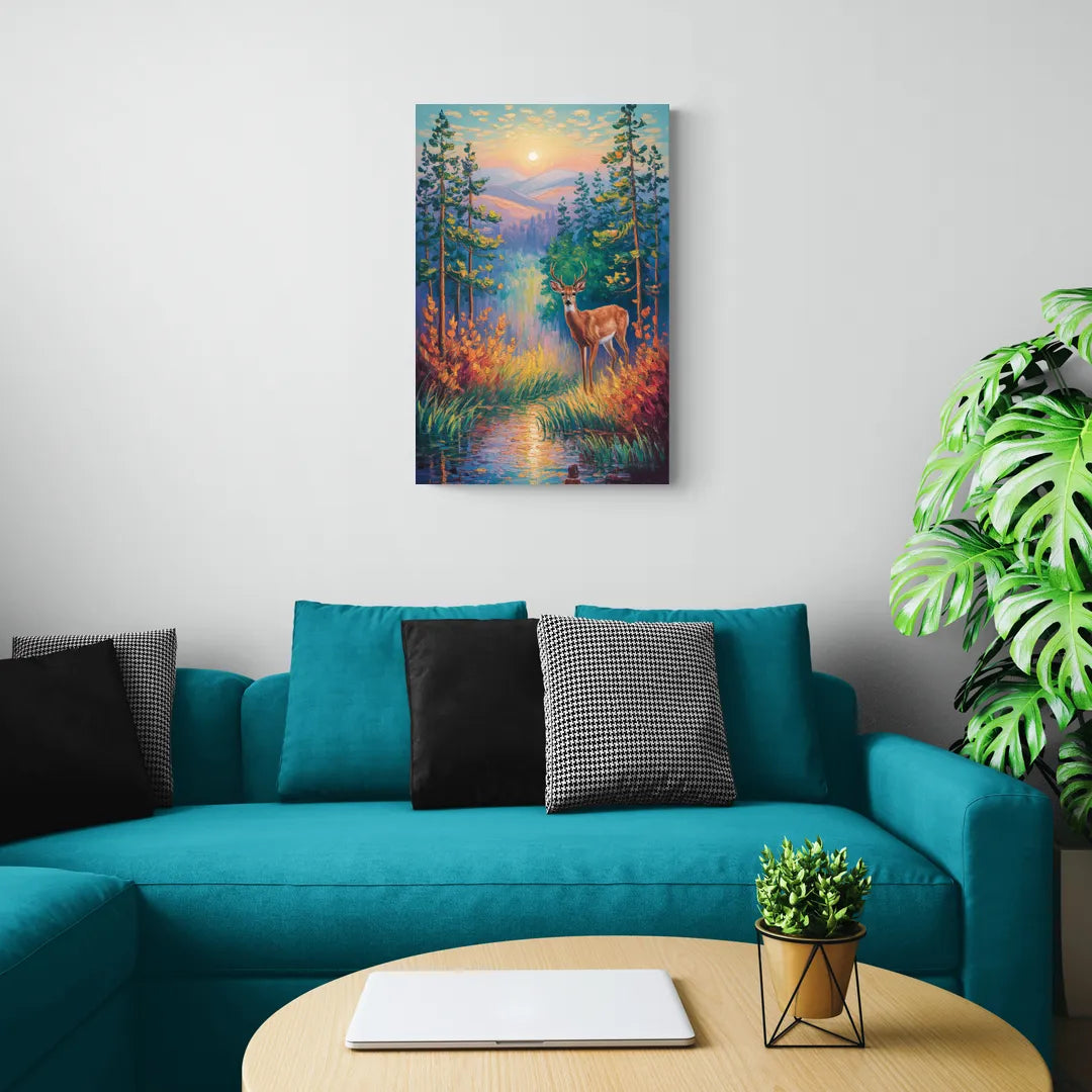 Deer in the Serene Forest - Canvas Wall Art Living Room