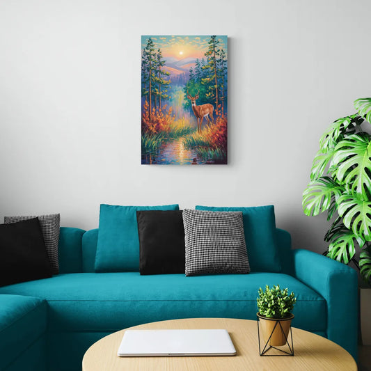 Deer in the Serene Forest - Canvas Wall Art Living Room
