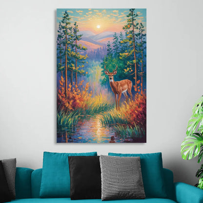 Deer in the Serene Forest Living Room - Canvas Wall Art
