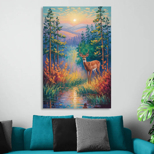 Deer in the Serene Forest Living Room - Canvas Wall Art