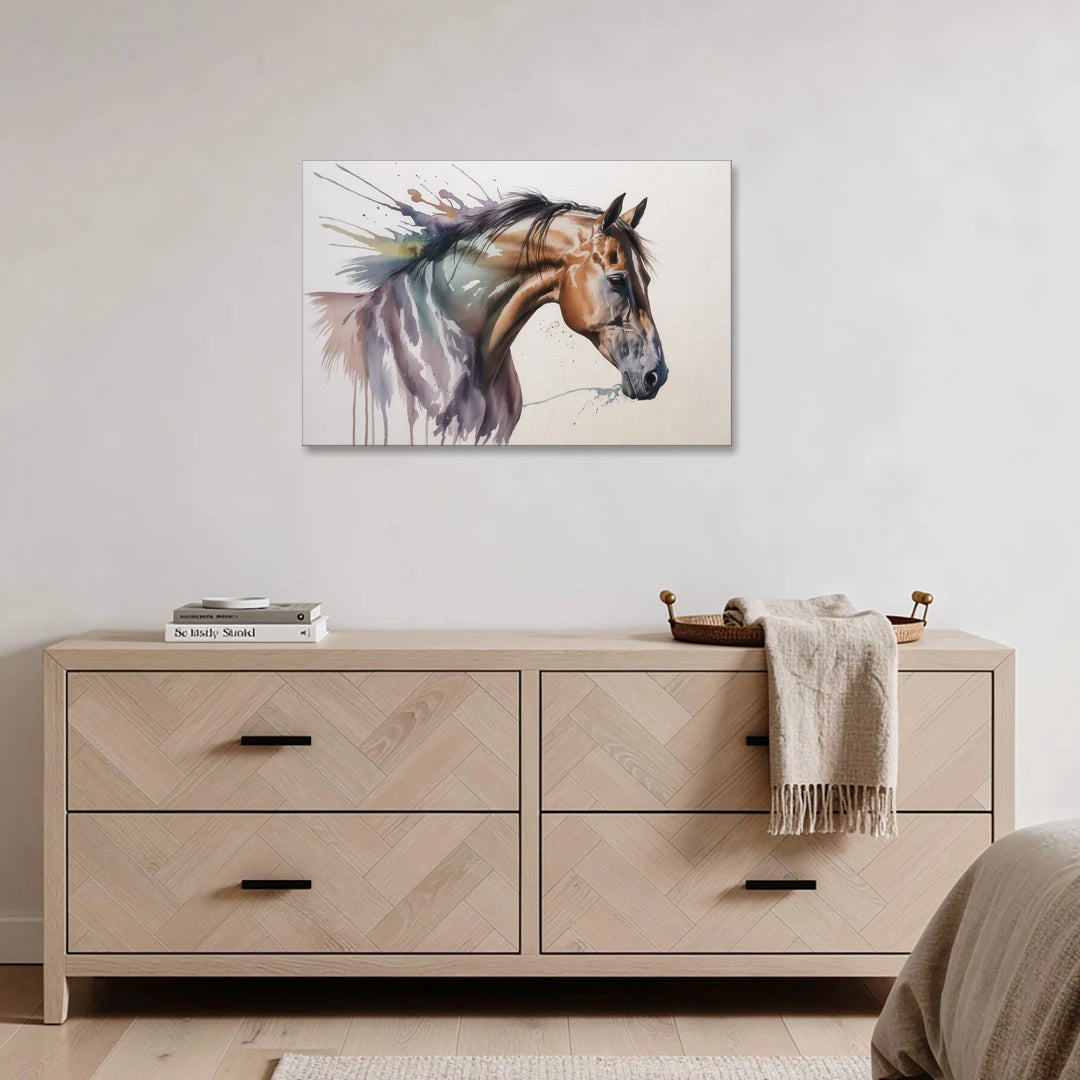 Delicate Horse Watercolor Portrait - Canvas Wall Art - Coffee Table - 36x24
