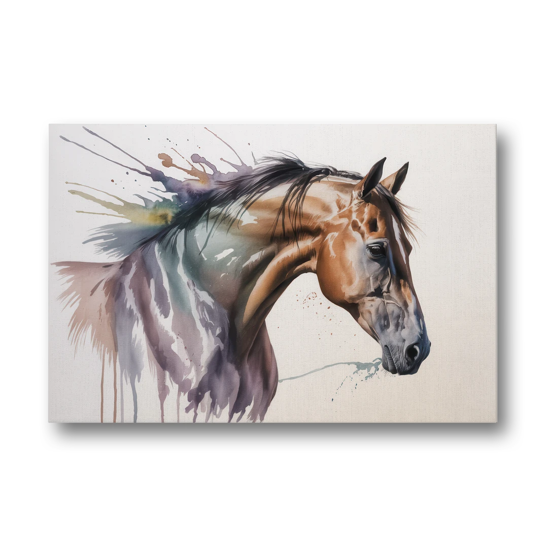 Delicate Horse Watercolor Portrait - Canvas Wall Art - Front