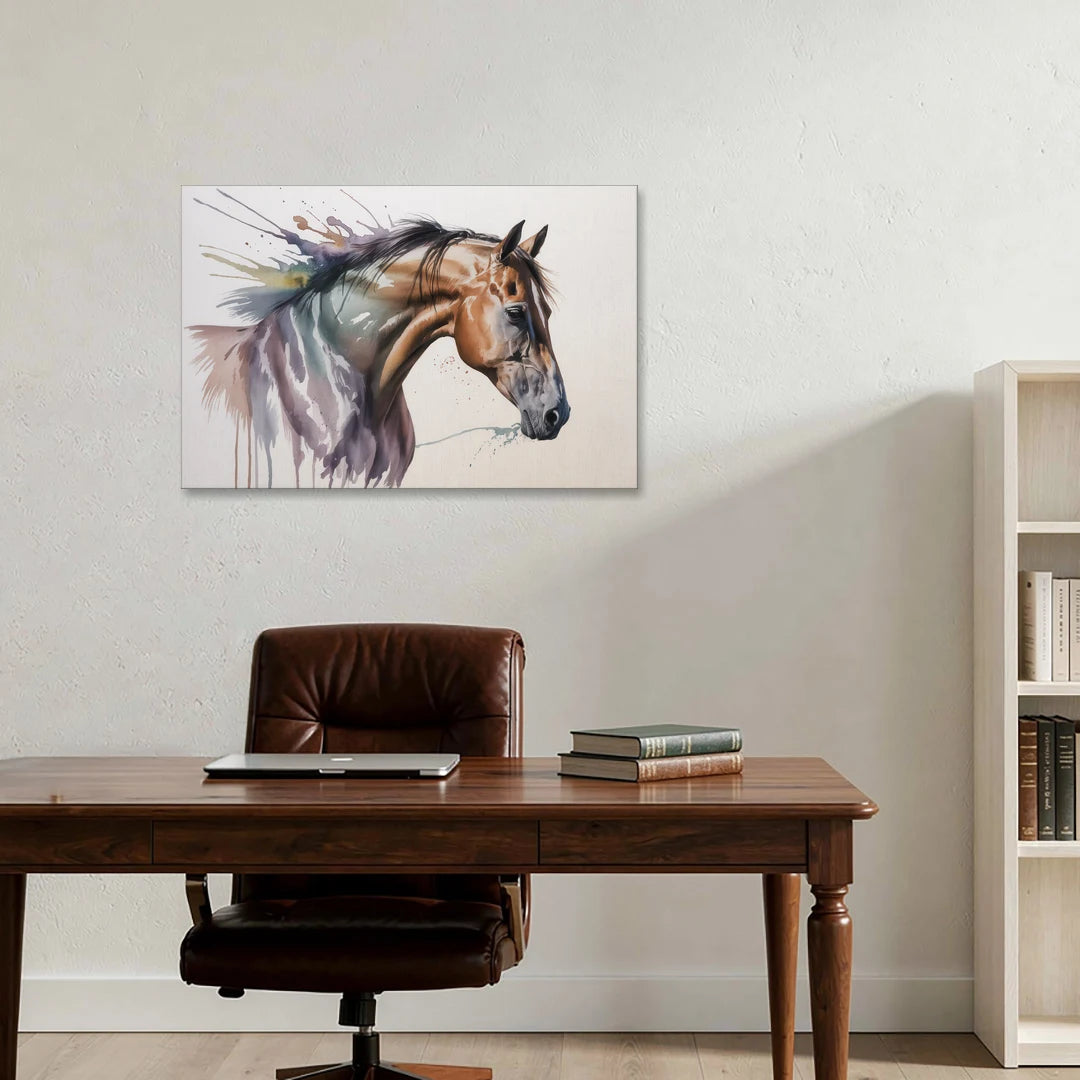 Delicate Horse Watercolor Portrait - Canvas Wall Art - Office - 36x24