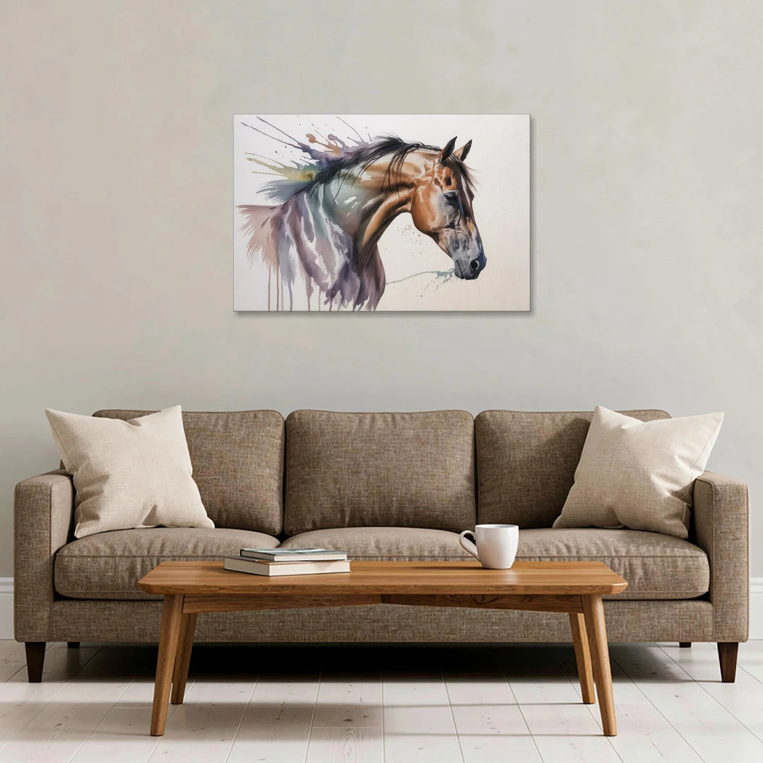 Delicate Horse Watercolor Portrait - Canvas Wall Art - Sofa - 36x24