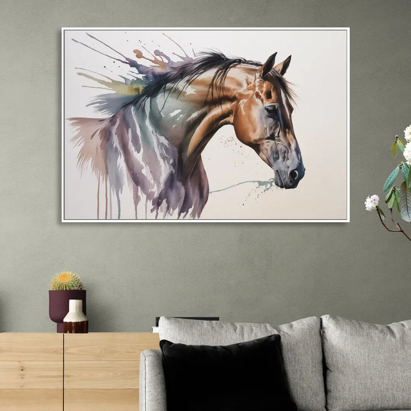 Delicate Horse Watercolor Portrait Living Room - White Canvas Wall Art
