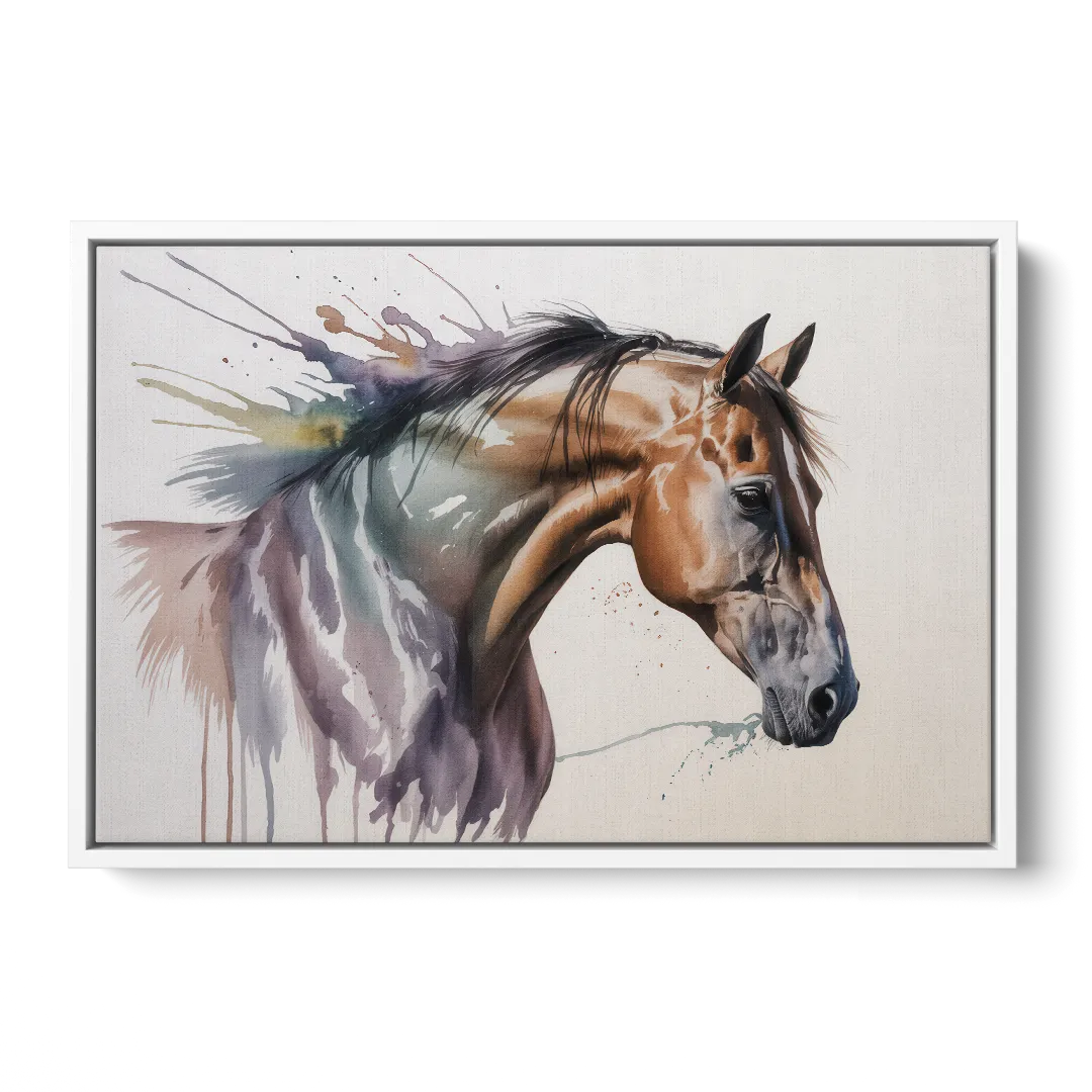 Delicate Horse Watercolor Portrait - White Frame Canvas