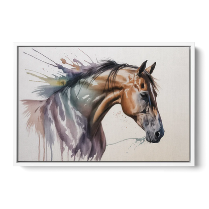 Delicate Horse Watercolor Portrait - White Frame Canvas
