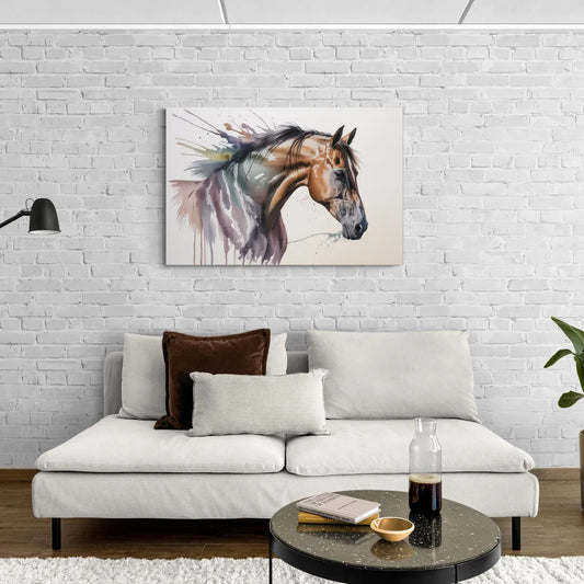 Delicate Horse Watercolor Portrait - Canvas Wall Art Living Room