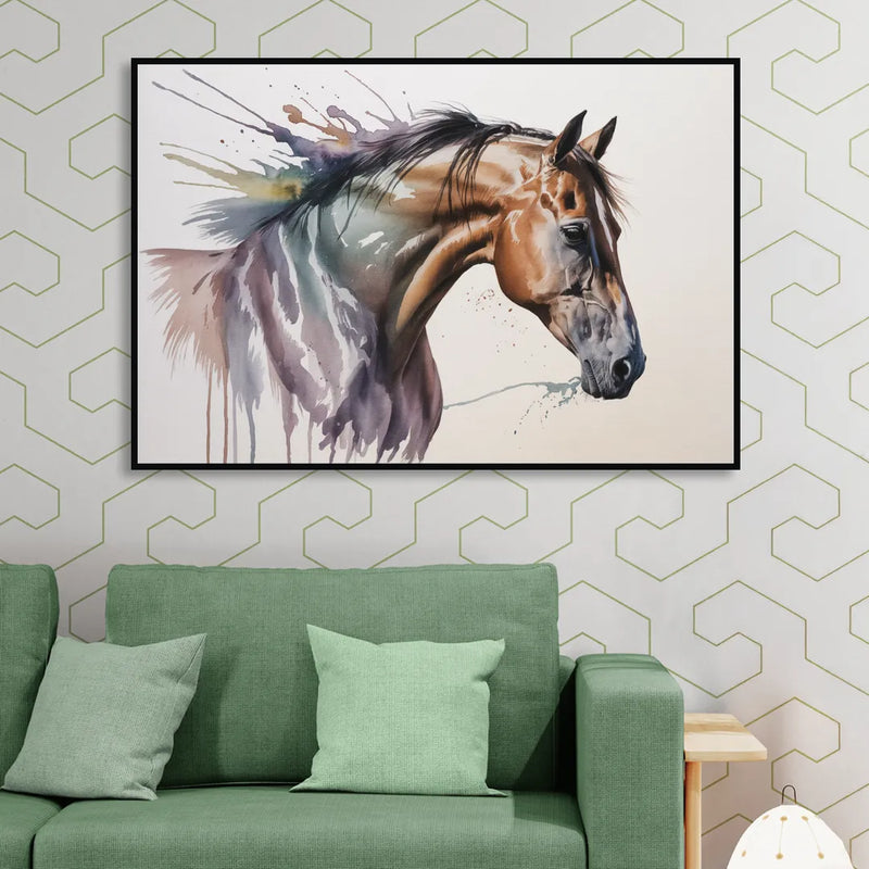 Delicate Horse Watercolor Portrait Living Room - Black Canvas Wall Art